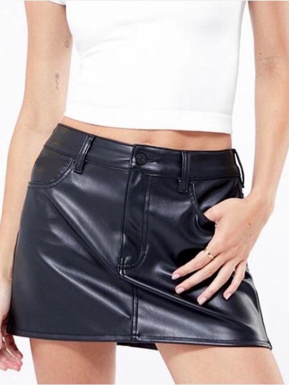 Dazy Black Faux Leather Mini Skirt - Sleek Women's Skirt Size XL